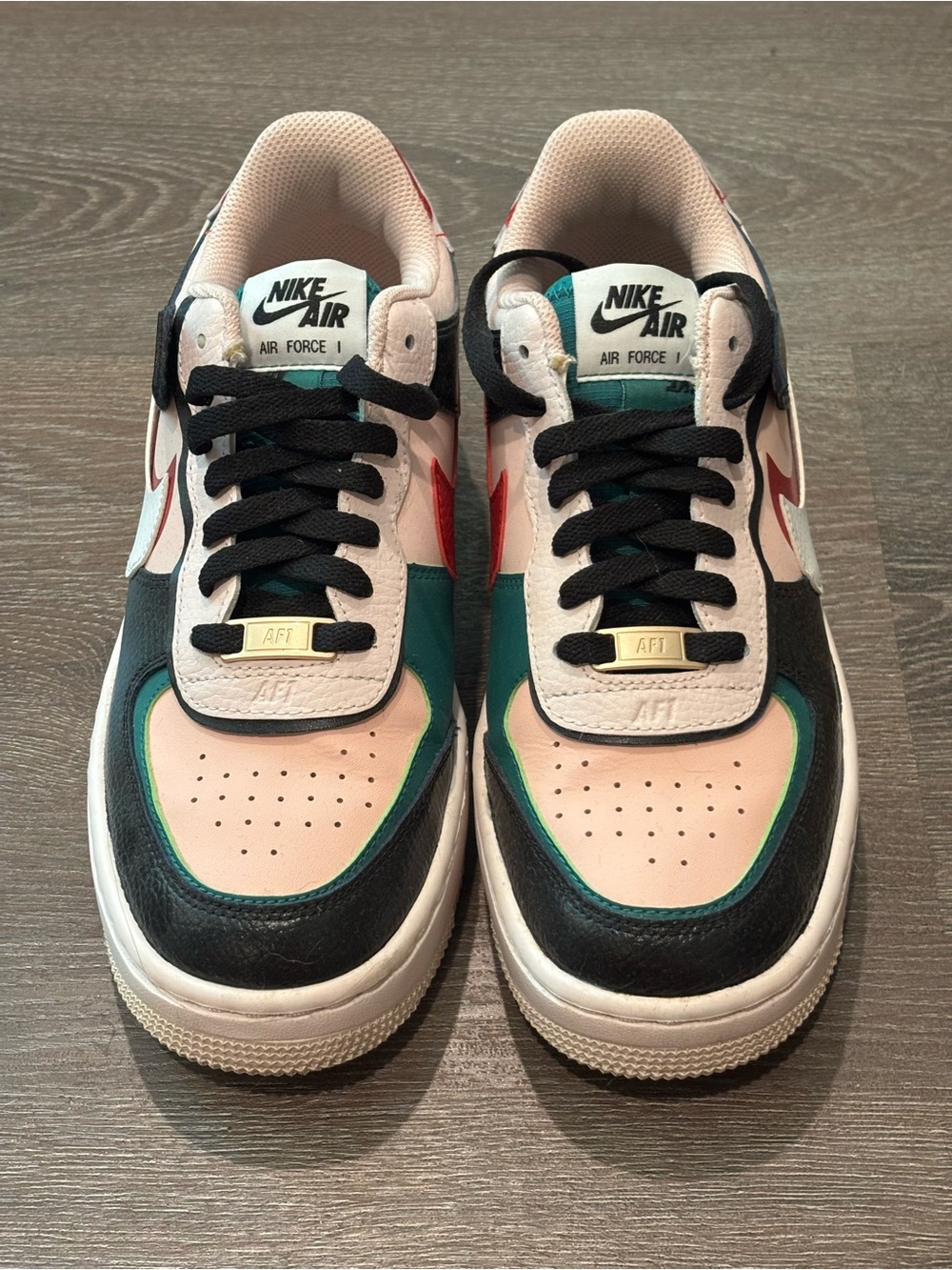 Nike Air Force 1 Low Sneakers — Pink, Black & Teal Accents